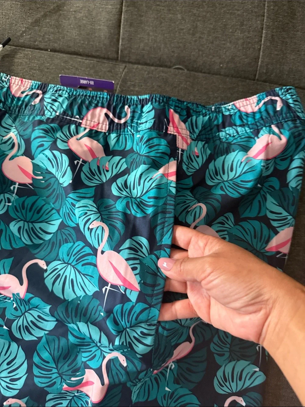 Men's Navy Tropical Flamingo Swim Trunks - Pink & Teal